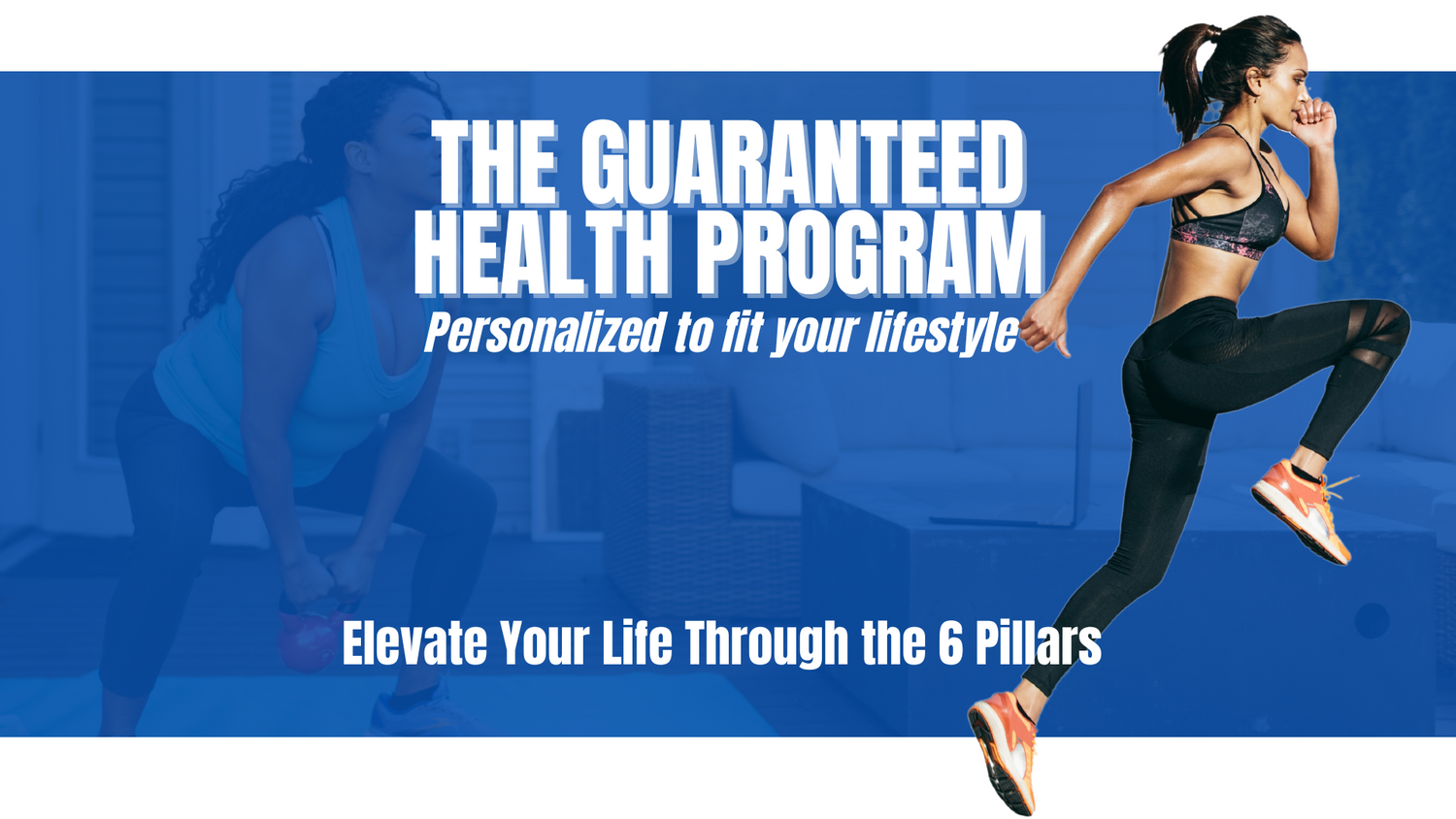 The Guaranteed Health Program is the personalized approach to fitness. This program focuses on the six pillars of health and well being including diet, fitness, hydration, sleep, and stretching 